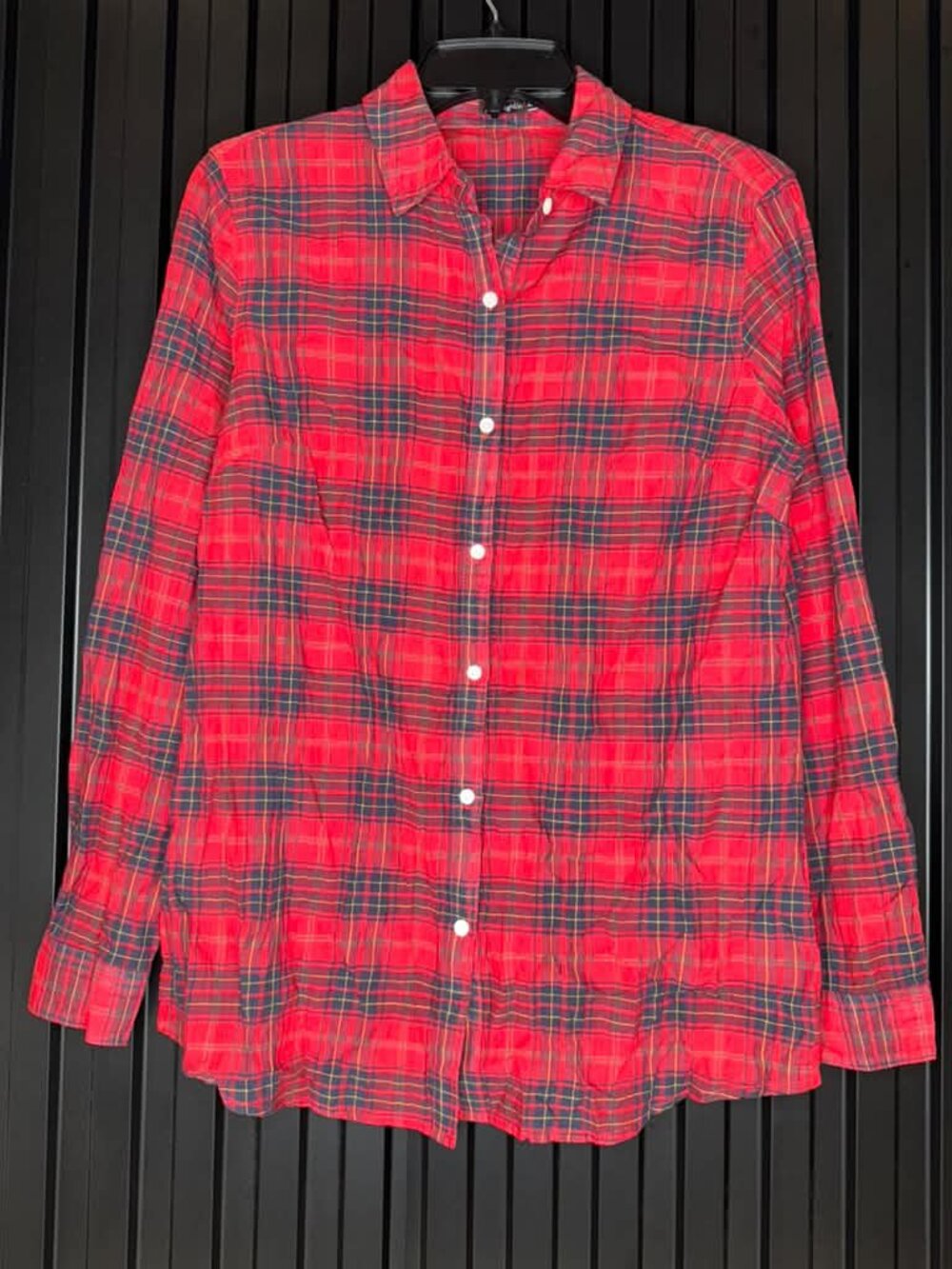 J.McLaughlin Red Plaid Shirt XS Button Front Long Sleeve Womens